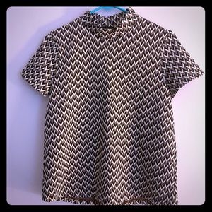 Zara Trafaluc Chevron Mock Neck Short Sleeve Top M